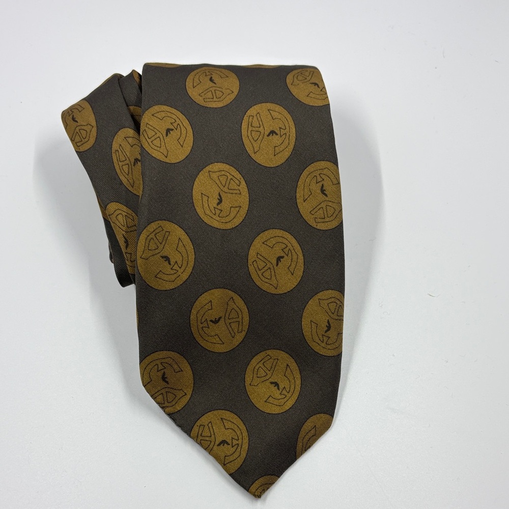 Emporio Armani Men's 100% Silk Tie Necktie Brown gold Logo